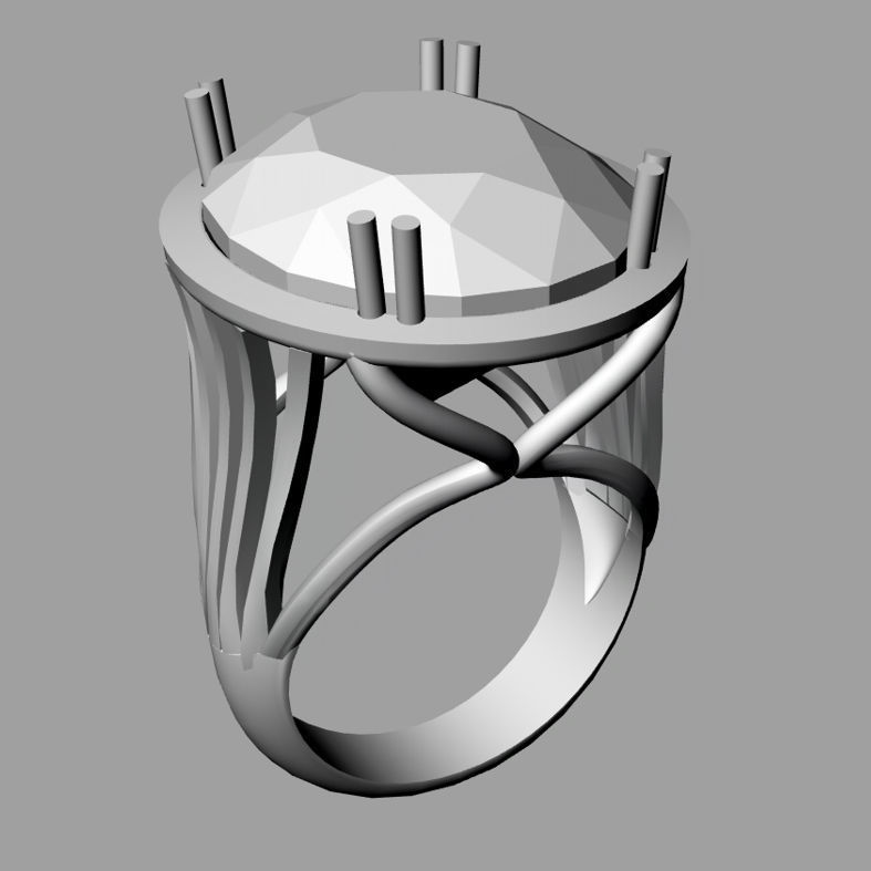 Acquamarine cut Oval and diamond ring 3D print model  AN0244 3D print model_5