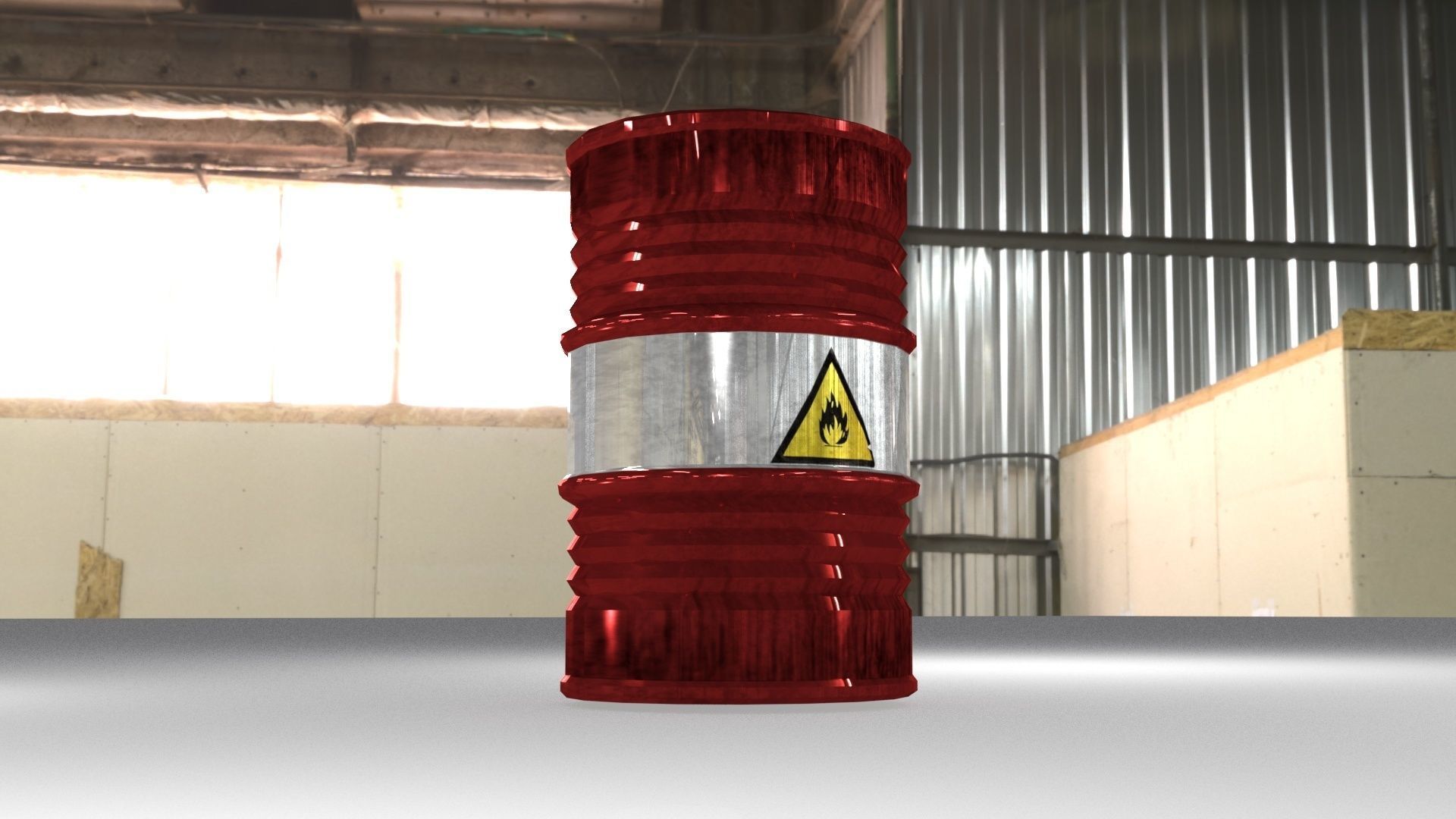 Barrel low-poly cylinder with warning sign Low-poly 3D model_1