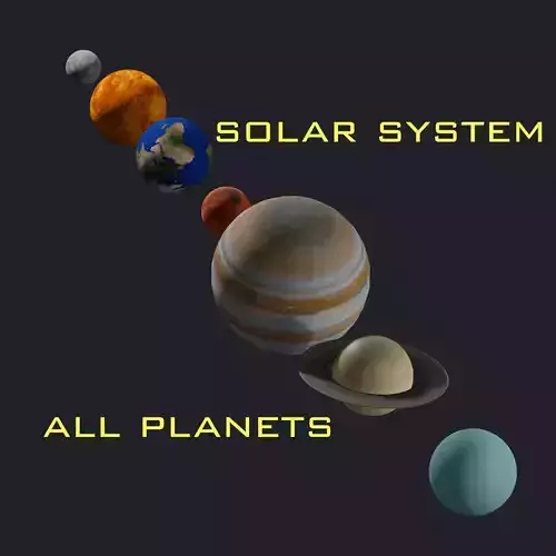 Solar System - All Planets - Milky Way Animated Low-poly 3D model