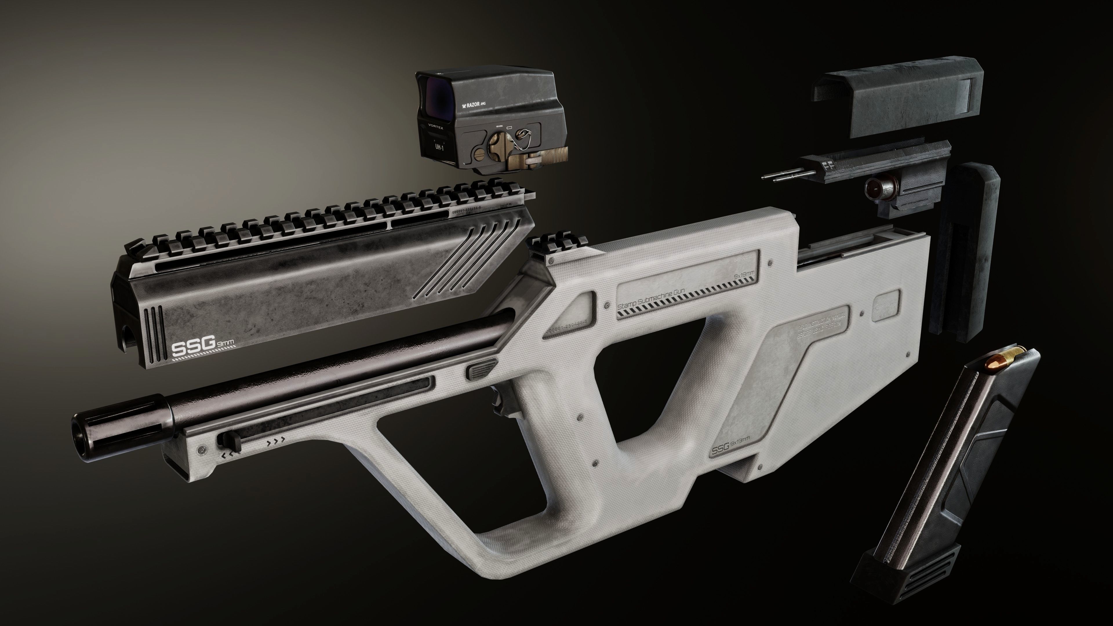 Modern Minimalistic SMG Low-poly 3D model_1