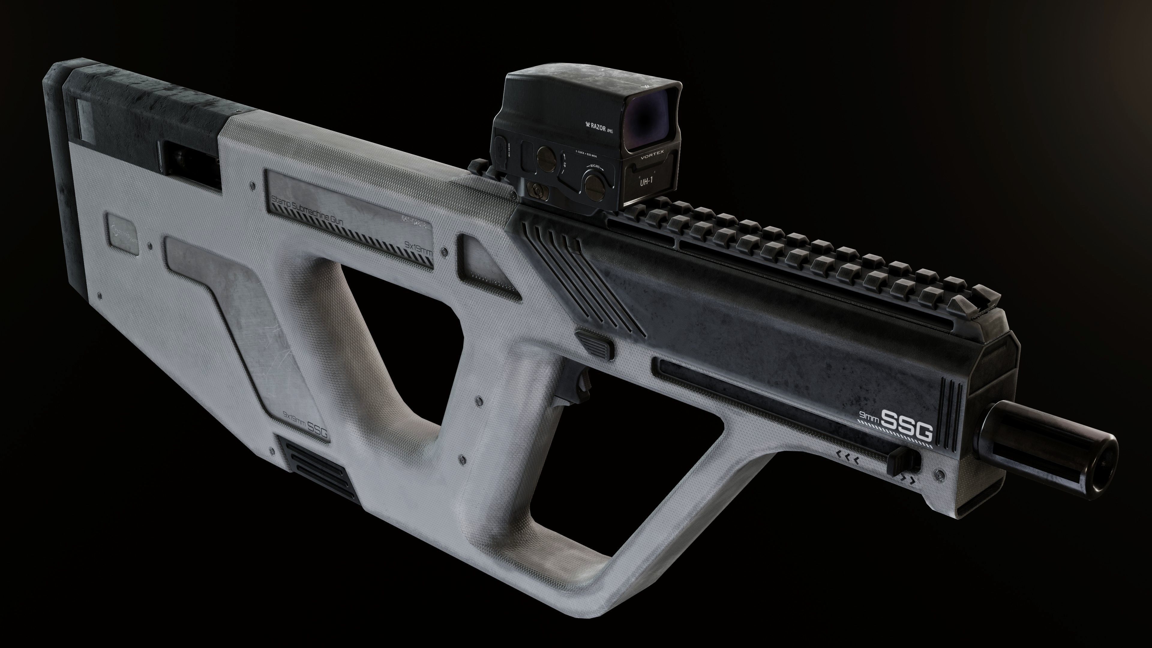Modern Minimalistic SMG Low-poly 3D model_2
