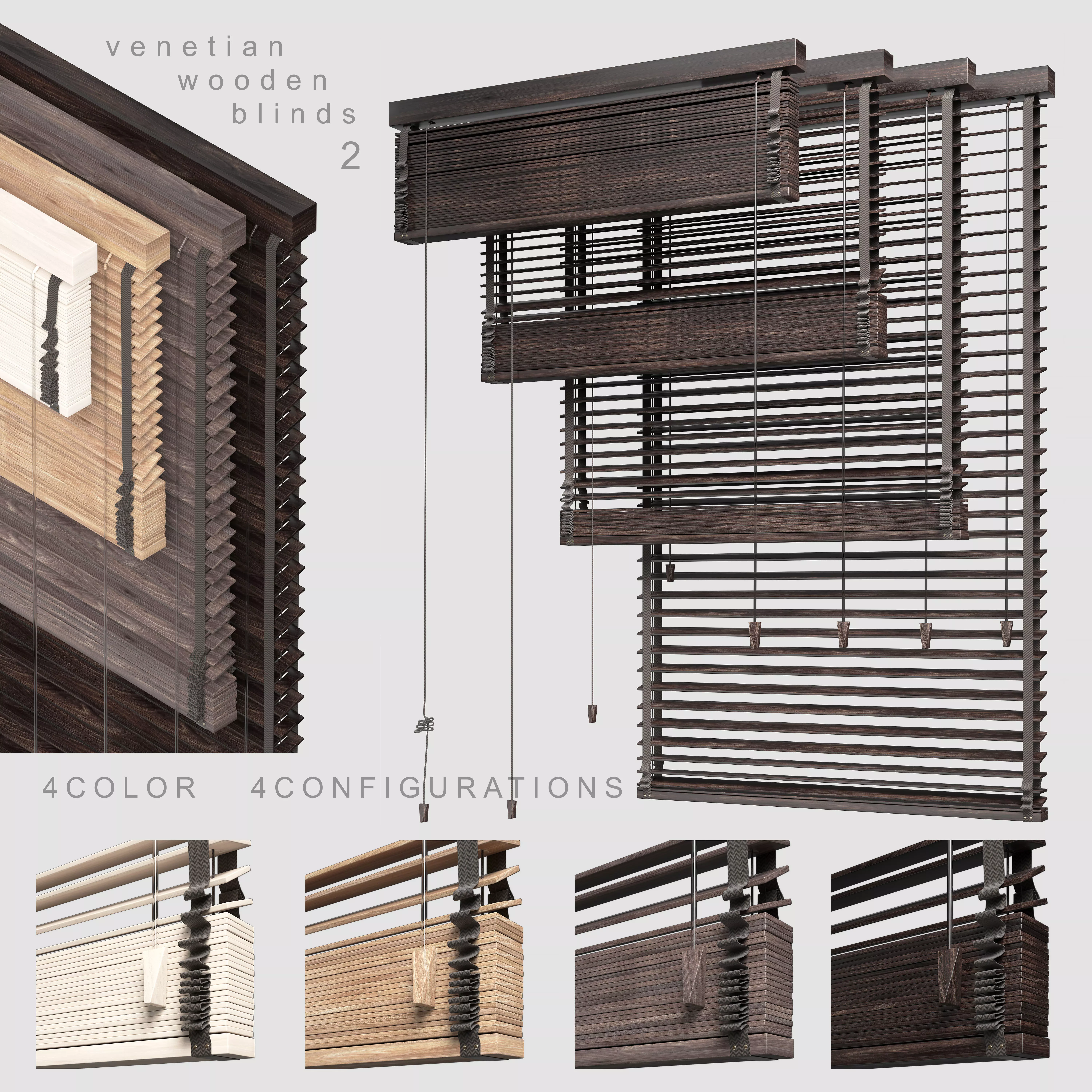 Venetian Wooden Blinds 2 Low-poly 3D model_0