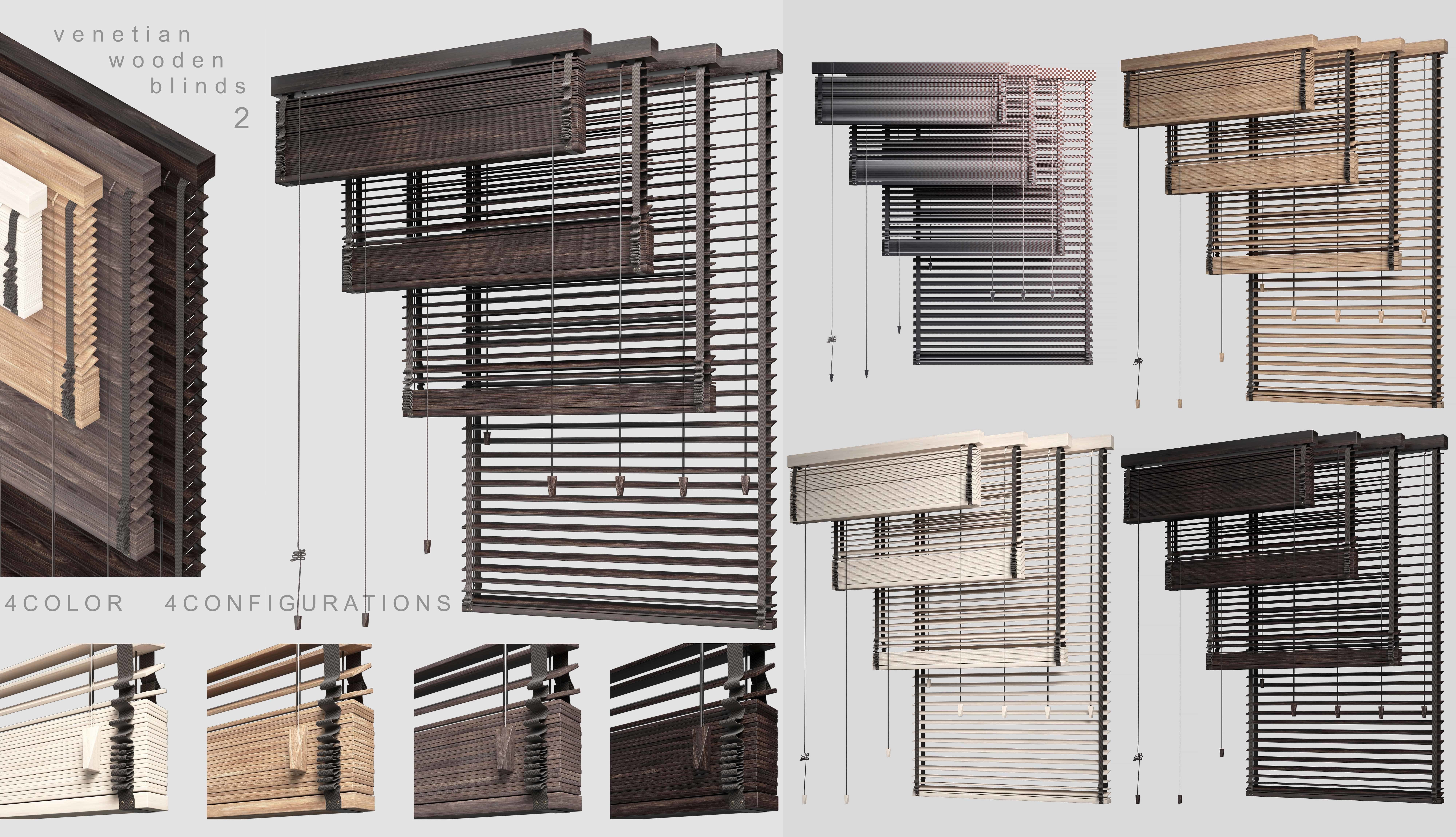 Venetian Wooden Blinds 2 Low-poly 3D model_4