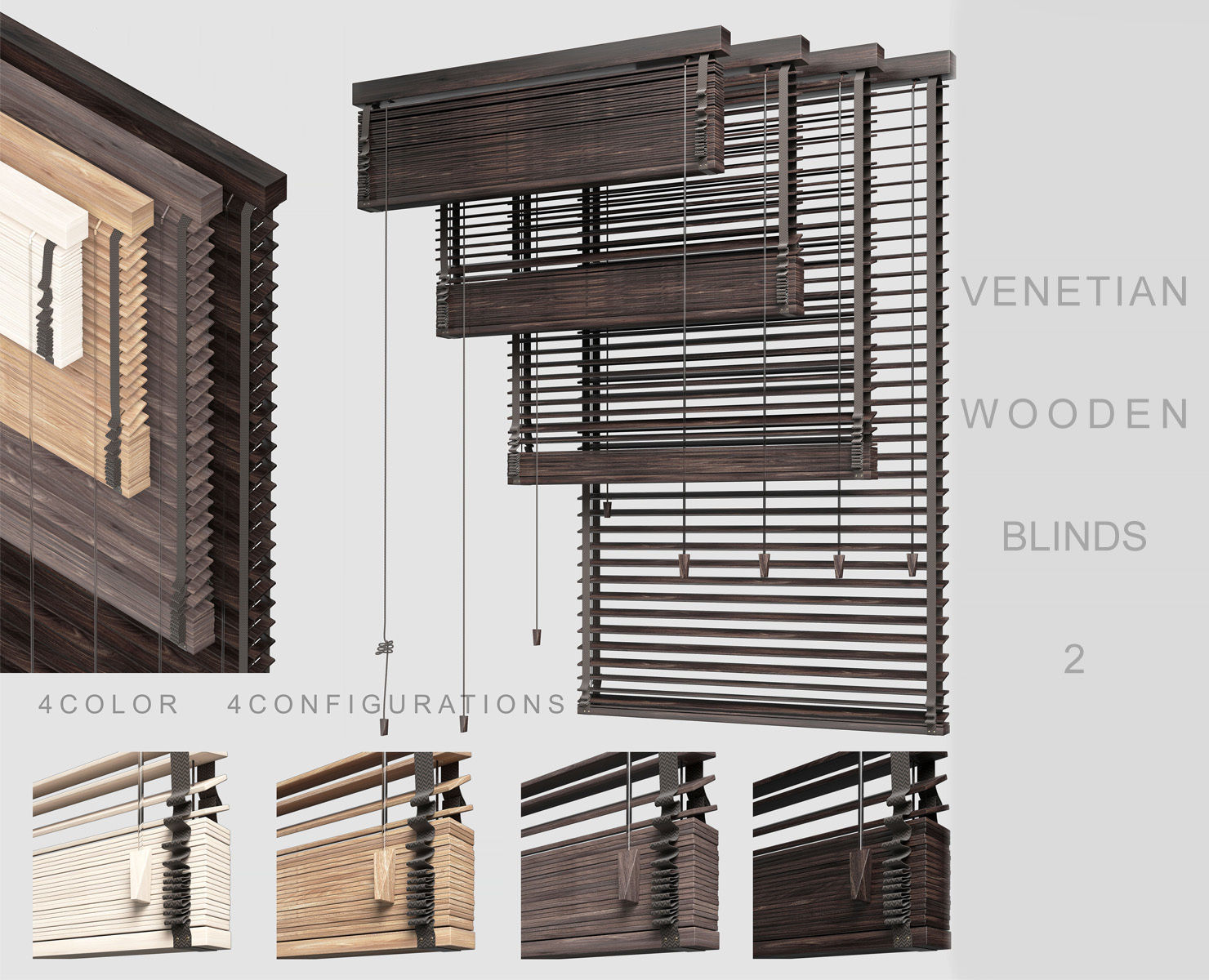 Venetian Wooden Blinds 2 Low-poly 3D model_3
