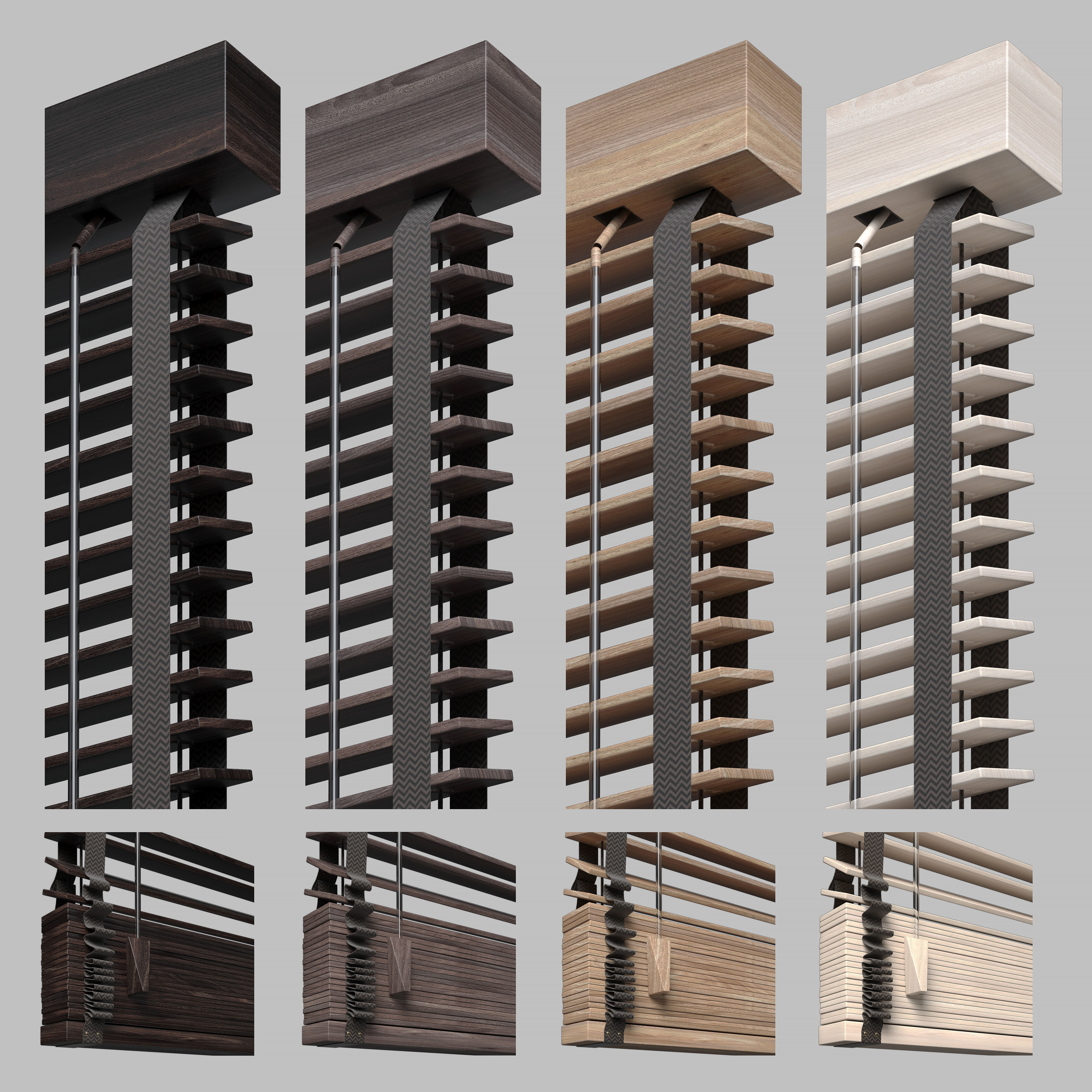 Venetian Wooden Blinds 2 Low-poly 3D model_1