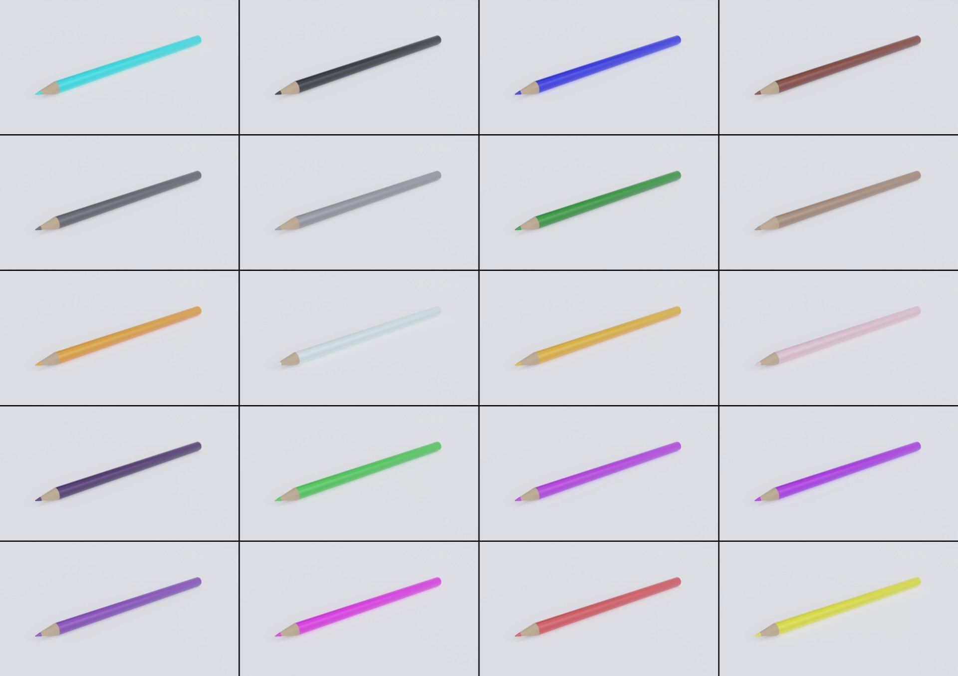 Pencil Crayon Set Low-poly 3D model_2