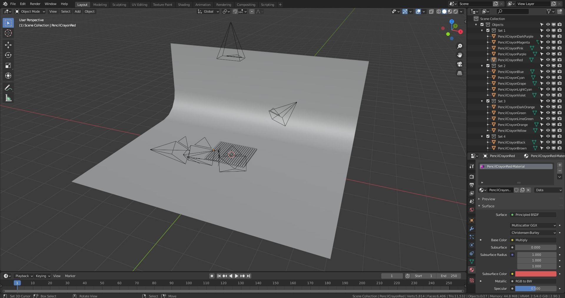 Pencil Crayon Set Low-poly 3D model_28