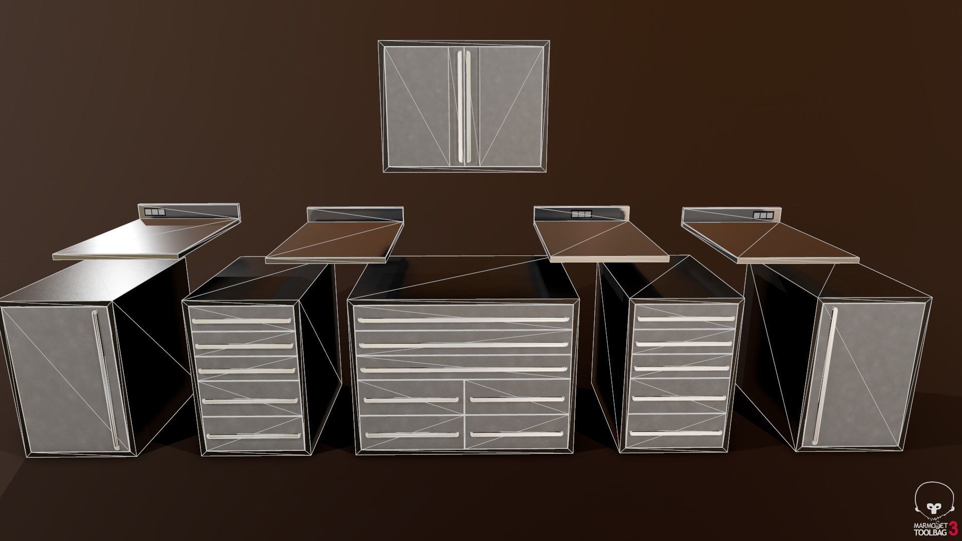 Modular Workbench Cabinets Low-poly 3D model_2
