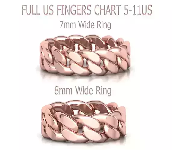 Cuban Rings Collection FULL US sizes 7mm and 8mm wide versions 