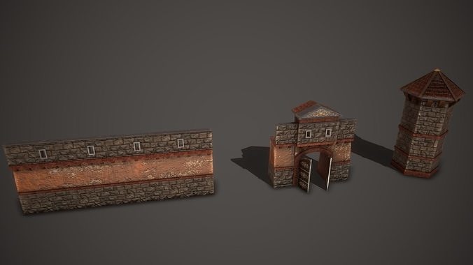 Ancient Wall Door Tower Low-poly 3D model