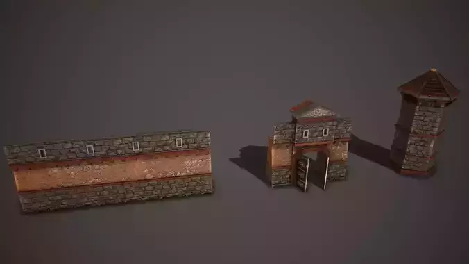 Ancient Wall Door Tower Low-poly 3D model