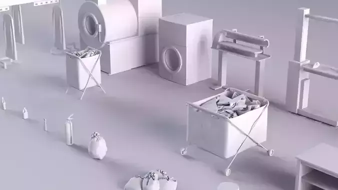Dry cleaner Industrial store iron public laundry dryer interior 3D model