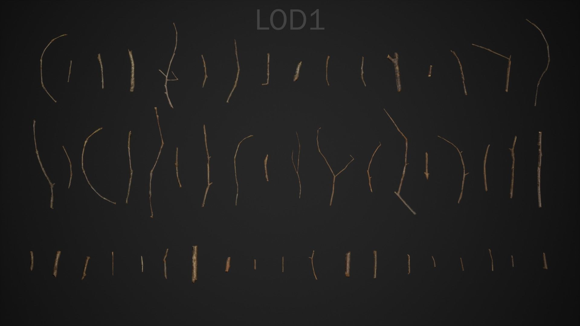 Oak And Tilia Twigs 4K Scanned Low-poly 3D model_2