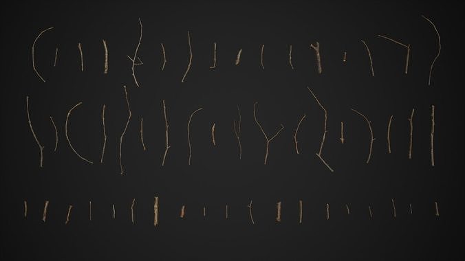Oak And Tilia Twigs 4K Scanned Low-poly 3D model