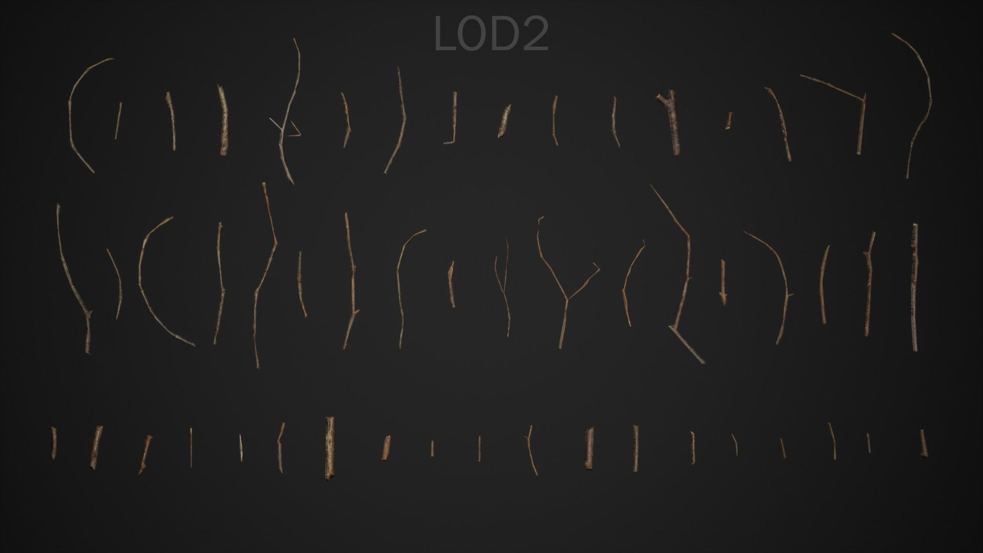 Oak And Tilia Twigs 4K Scanned Low-poly 3D model_3