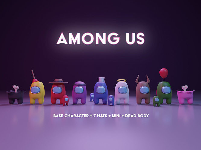 Among Us Character Pack - Basic Character - Hats and Mini Low-poly 3D model