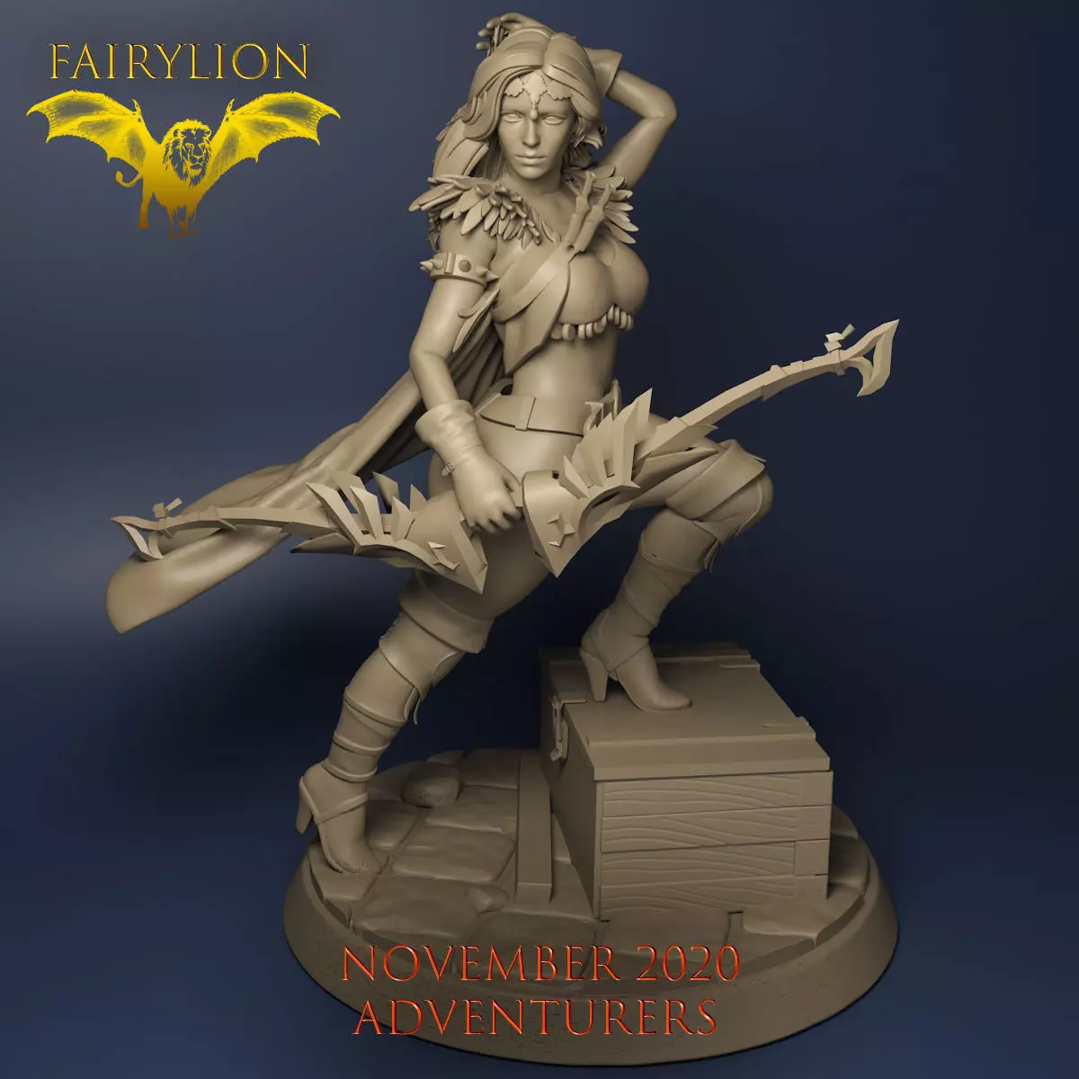 Archer statue of woman holding sword 3D print model_0
