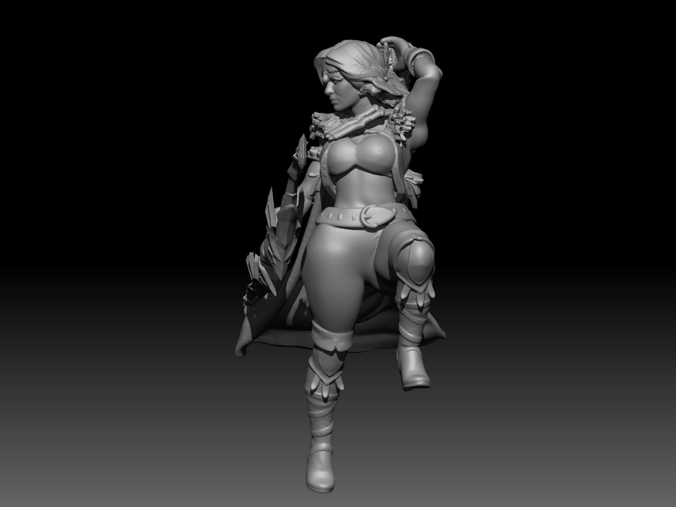 Archer statue of woman holding sword 3D print model_2