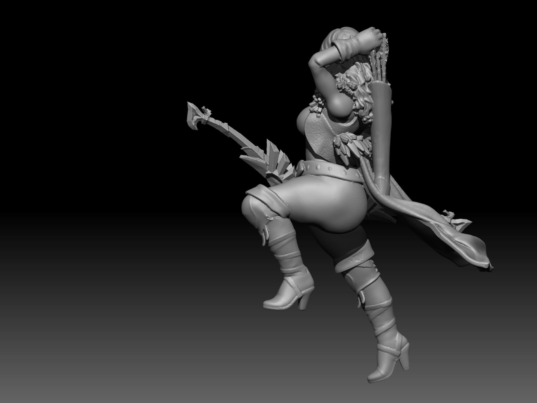 Archer statue of woman holding sword 3D print model_3