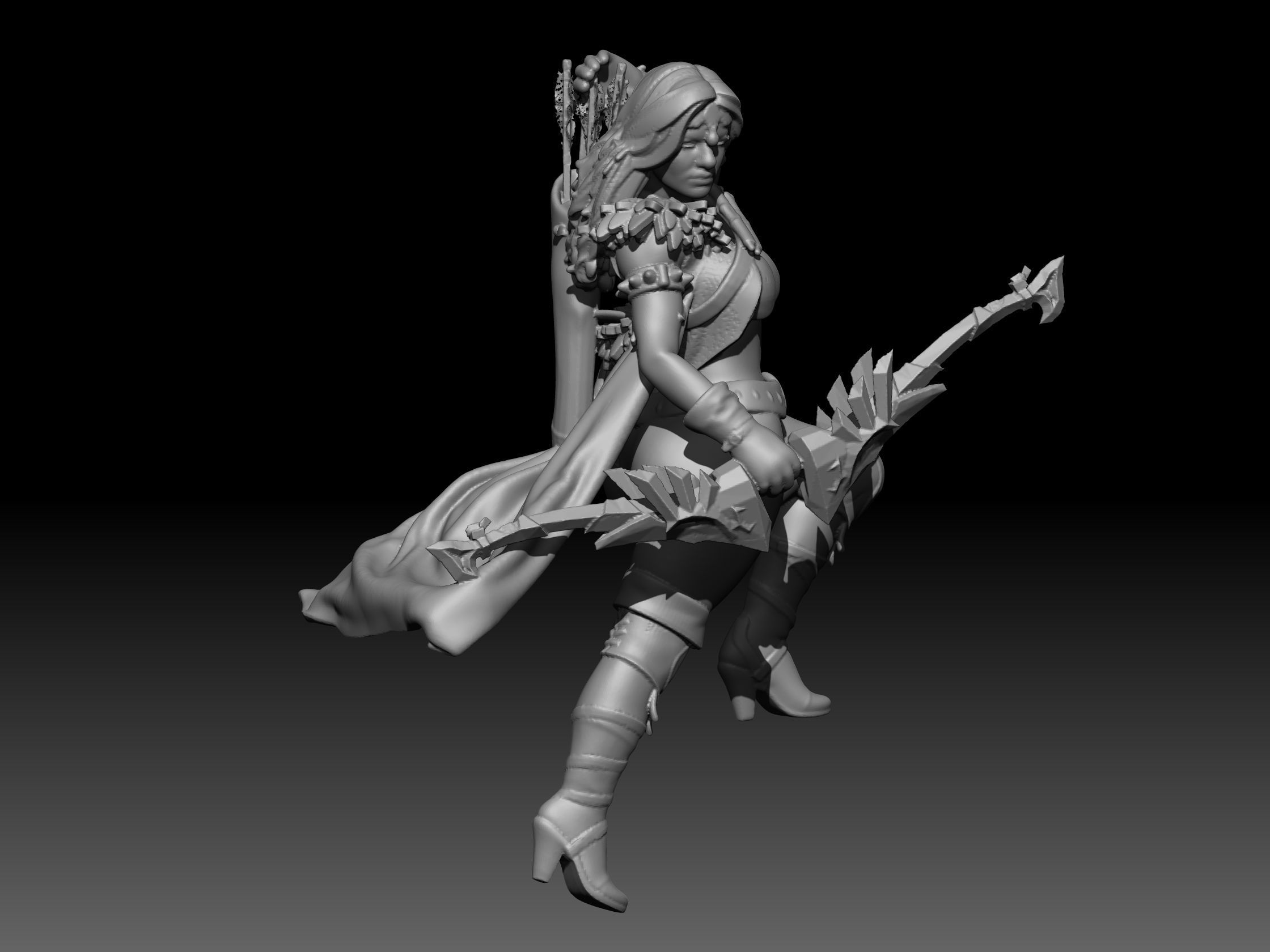 Archer statue of woman holding sword 3D print model_1