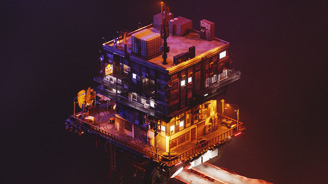 Cyberpunk Flying Apartment 3D model 2
