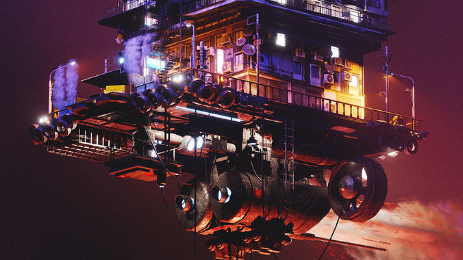 Cyberpunk Flying Apartment 3D model 3