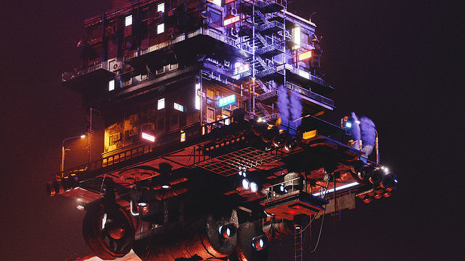 Cyberpunk Flying Apartment 3D model 7