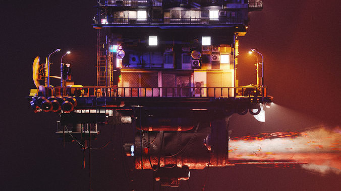 Cyberpunk Flying Apartment 3D model 6