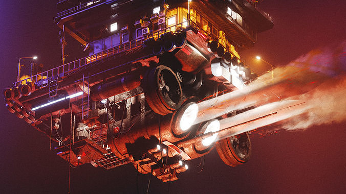 Cyberpunk Flying Apartment 3D model 5