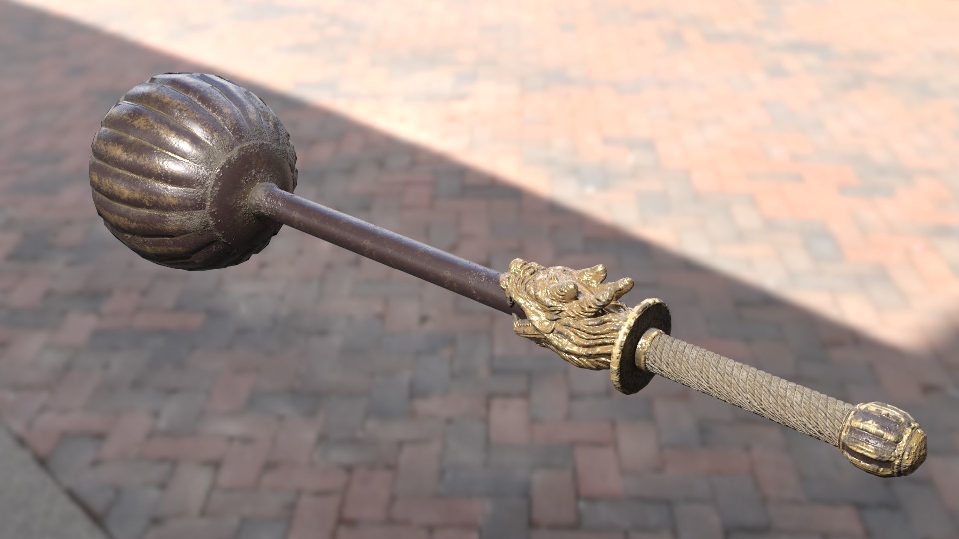 Chinese warhammer Low-poly 3D model_1