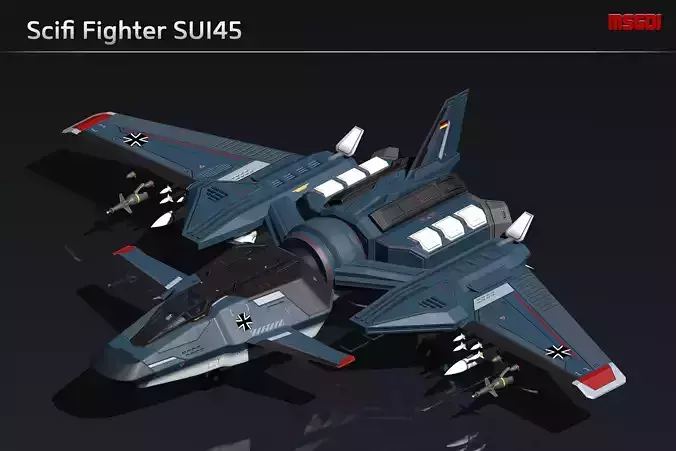 Scifi Fighter SUI45 Low-poly 3D model