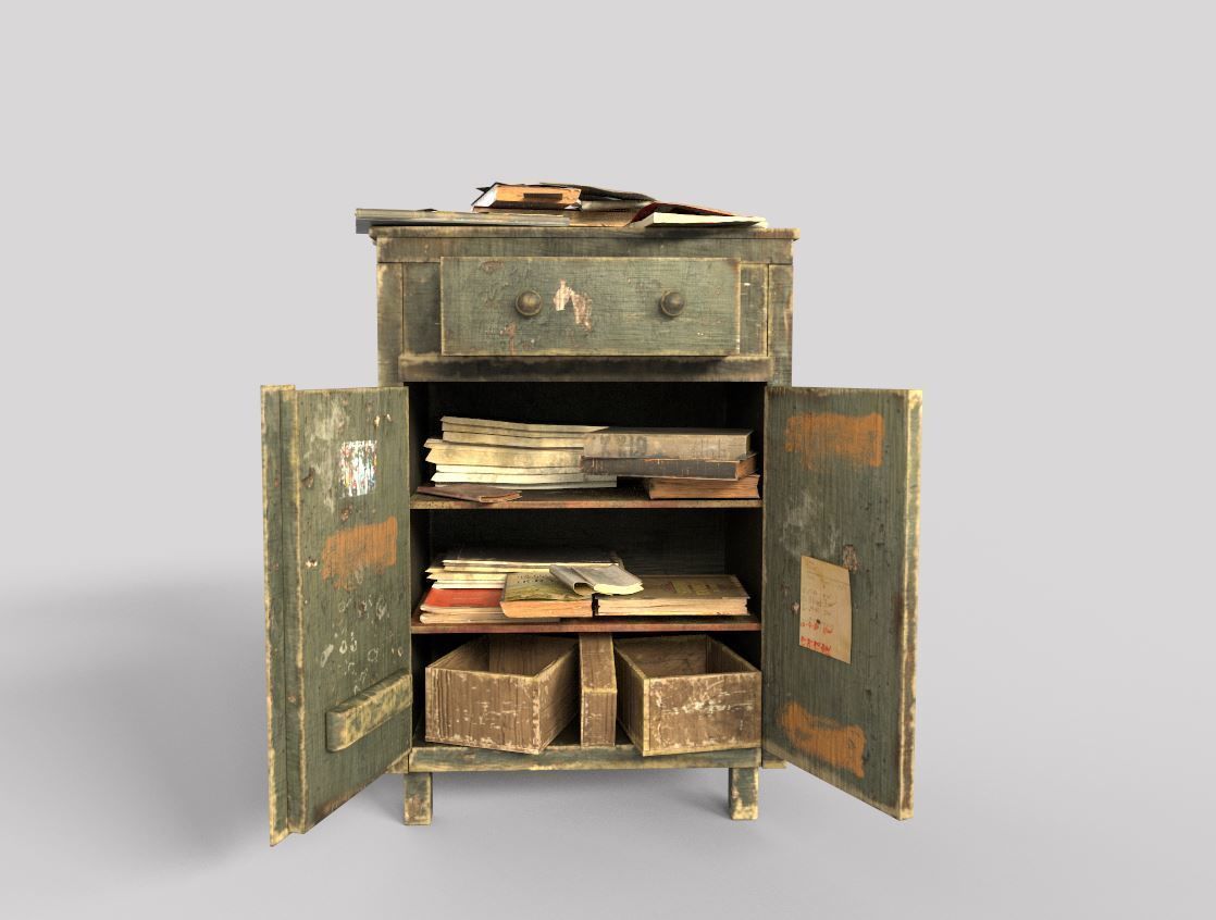 Old Cabinet With Books 3D model_2