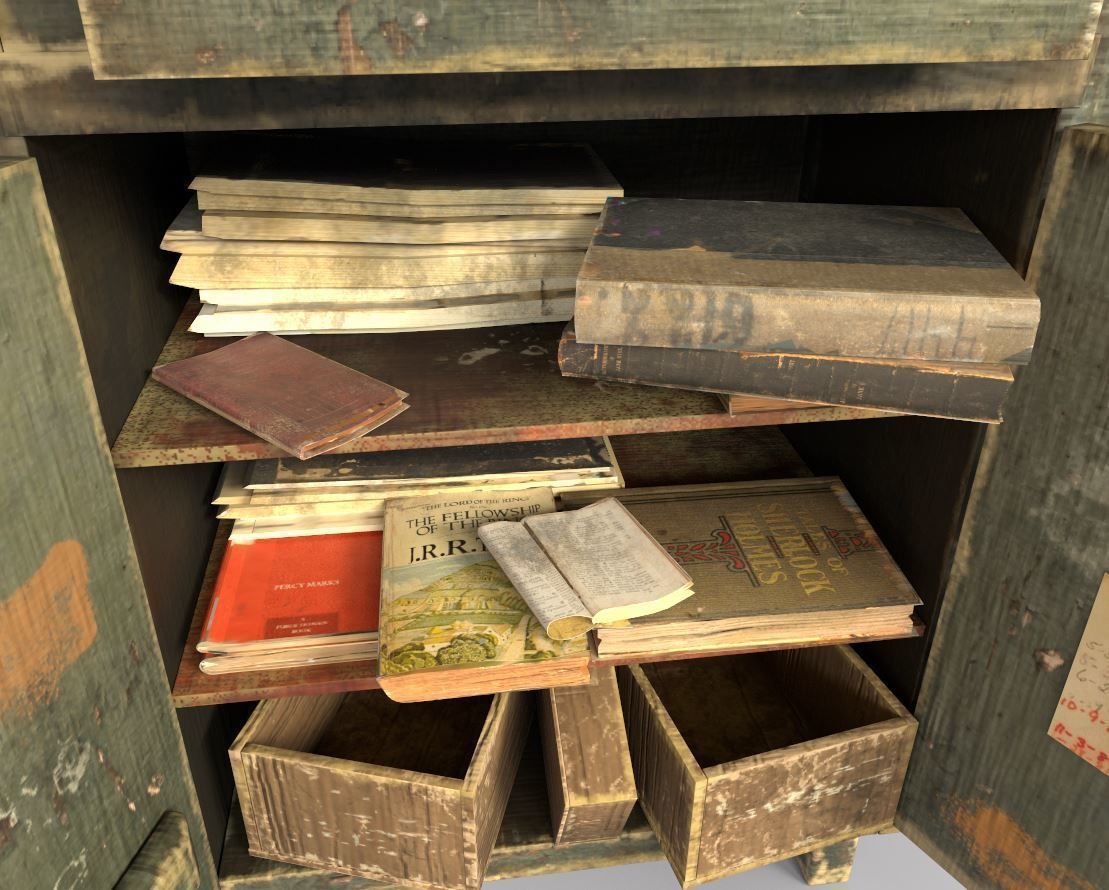 Old Cabinet With Books 3D model_7