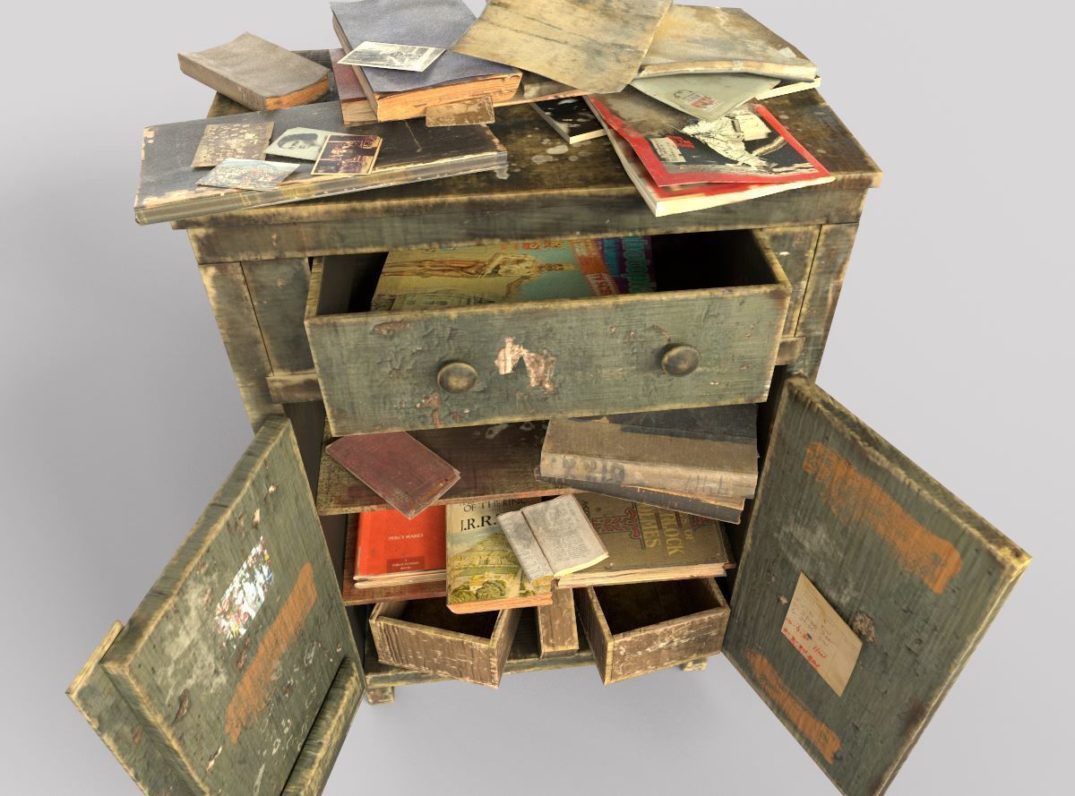Old Cabinet With Books 3D model_3