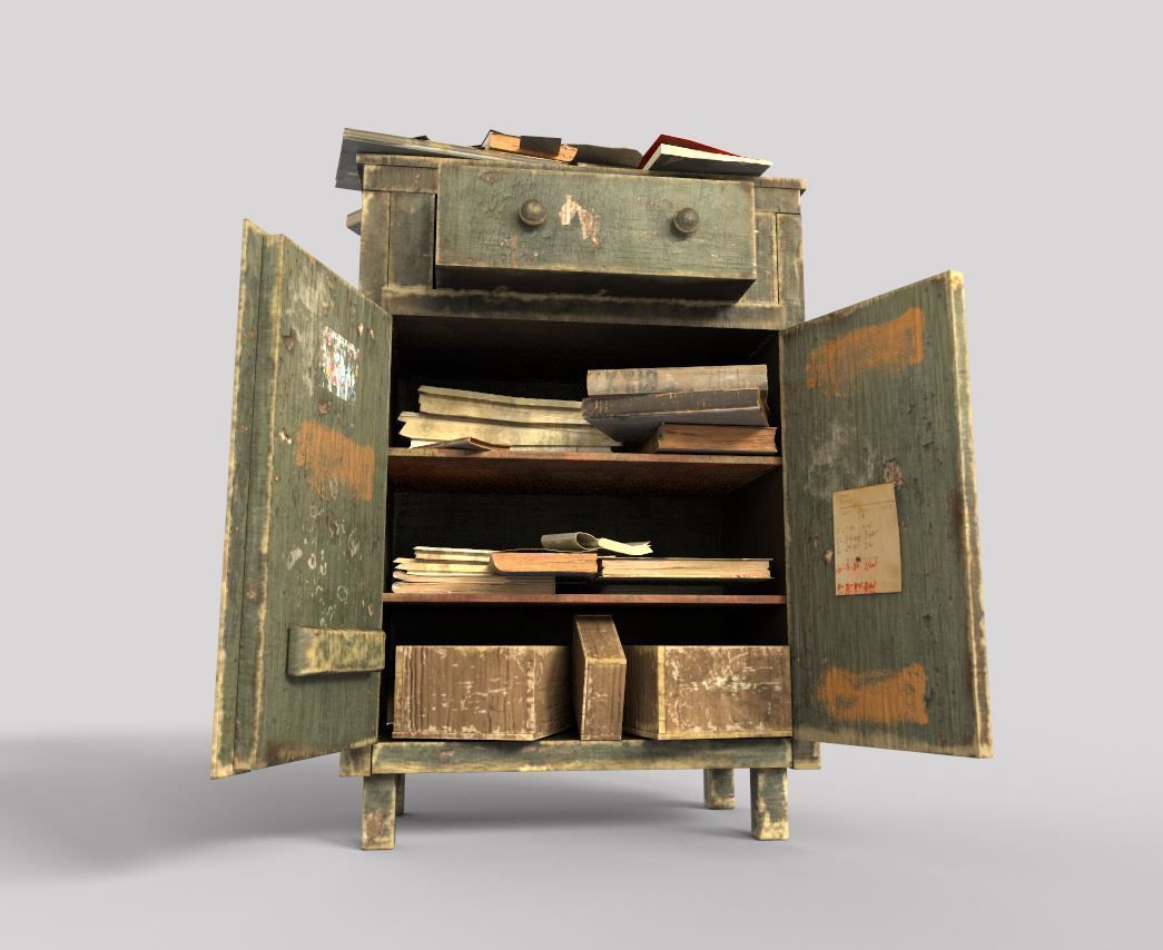 Old Cabinet With Books 3D model_4