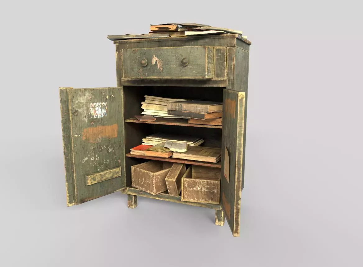 Old Cabinet With Books 3D model_0