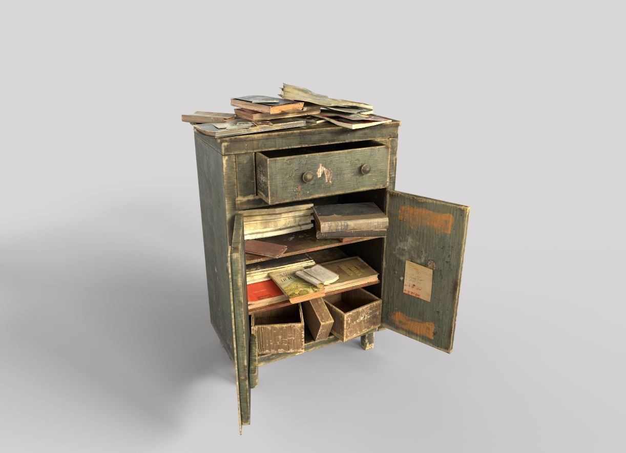 Old Cabinet With Books 3D model_1