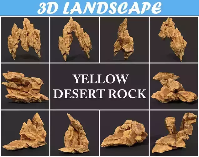Low poly Yellow Rock Desert B 190418 Low-poly 3D model