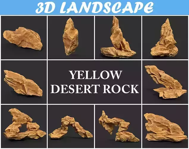 Low poly Yellow Rock Desert A 190418 Low-poly 3D model