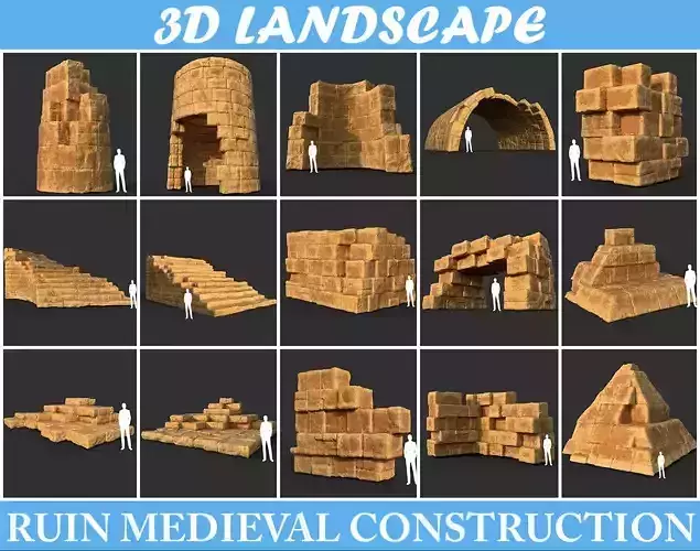 Low poly Yellow Desert Ruin Medieval Construction