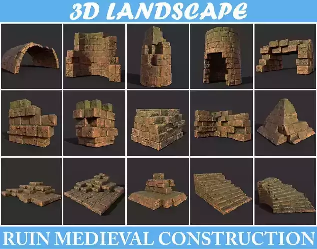 Low poly Terracotta Ruin Medieval Construction