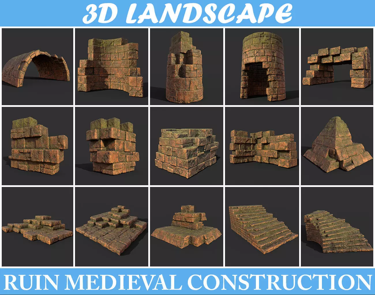 Low poly Terracotta Ruin Medieval Construction Low-poly 3D model