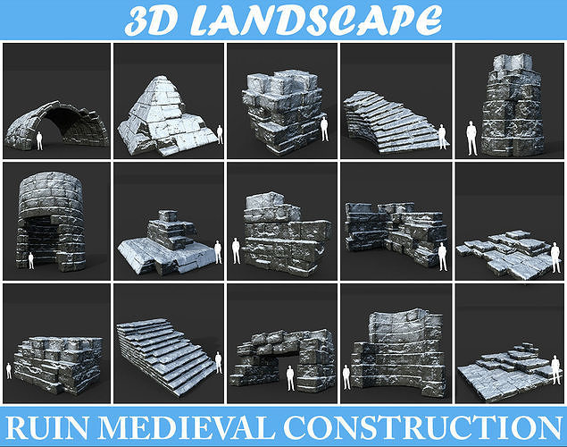 Low poly Snow Ruin Medieval Construction Low-poly 3D model