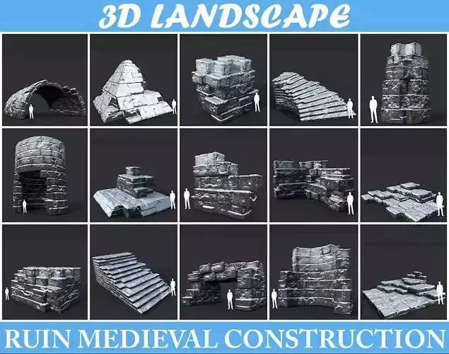 Low poly Snow Ruin Medieval Construction
