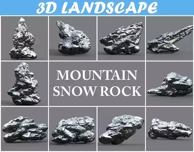 Low poly Snow Rock B-190426 Low-poly 3D model