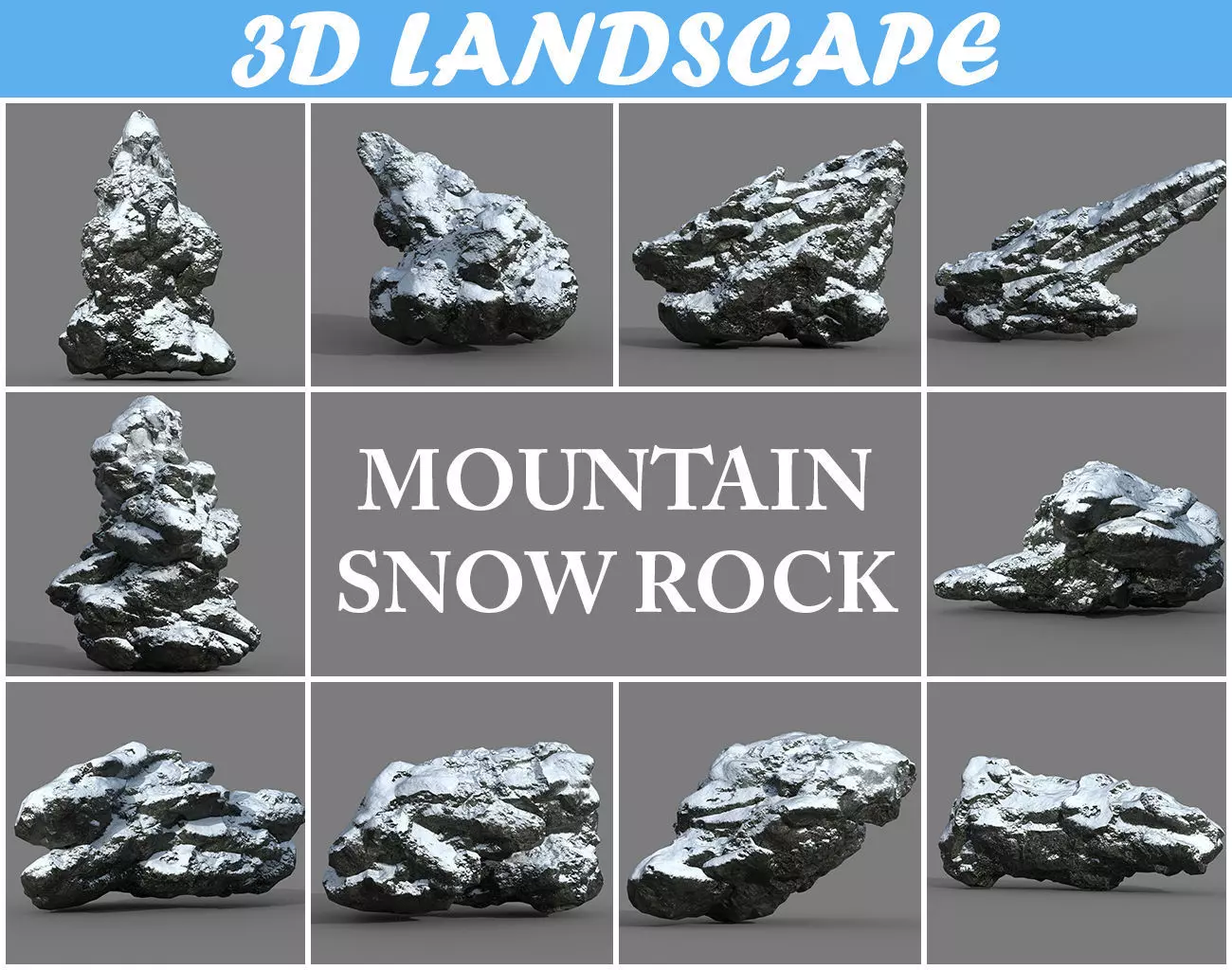 Low poly Snow Rock B-190426 Low-poly 3D model_0