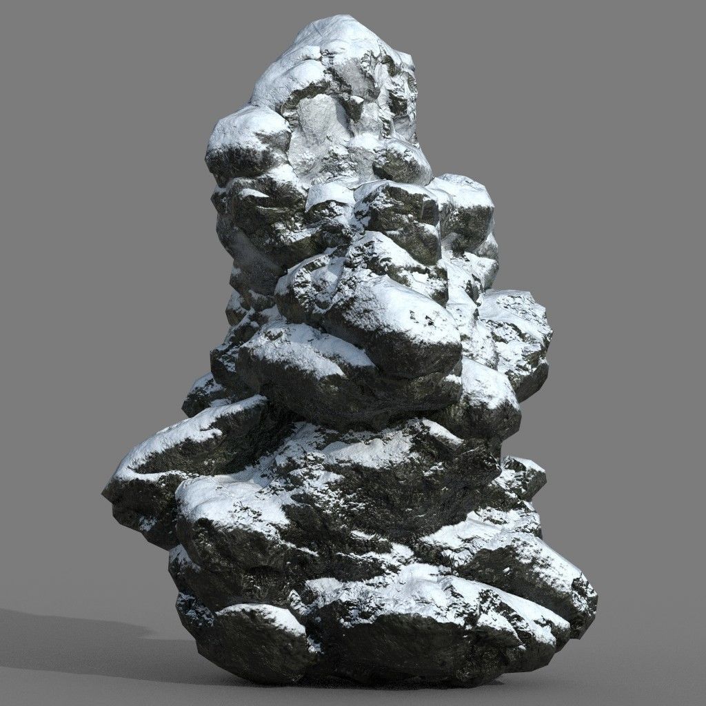 Low poly Snow Rock B-190426 Low-poly 3D model_38