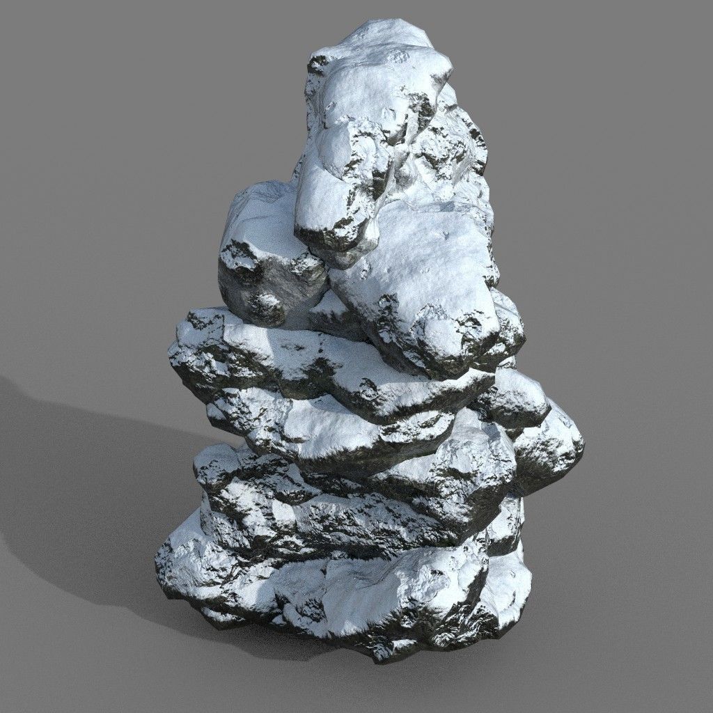 Low poly Snow Rock B-190426 Low-poly 3D model_40