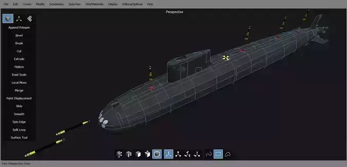 Submarine in computer program 3D model