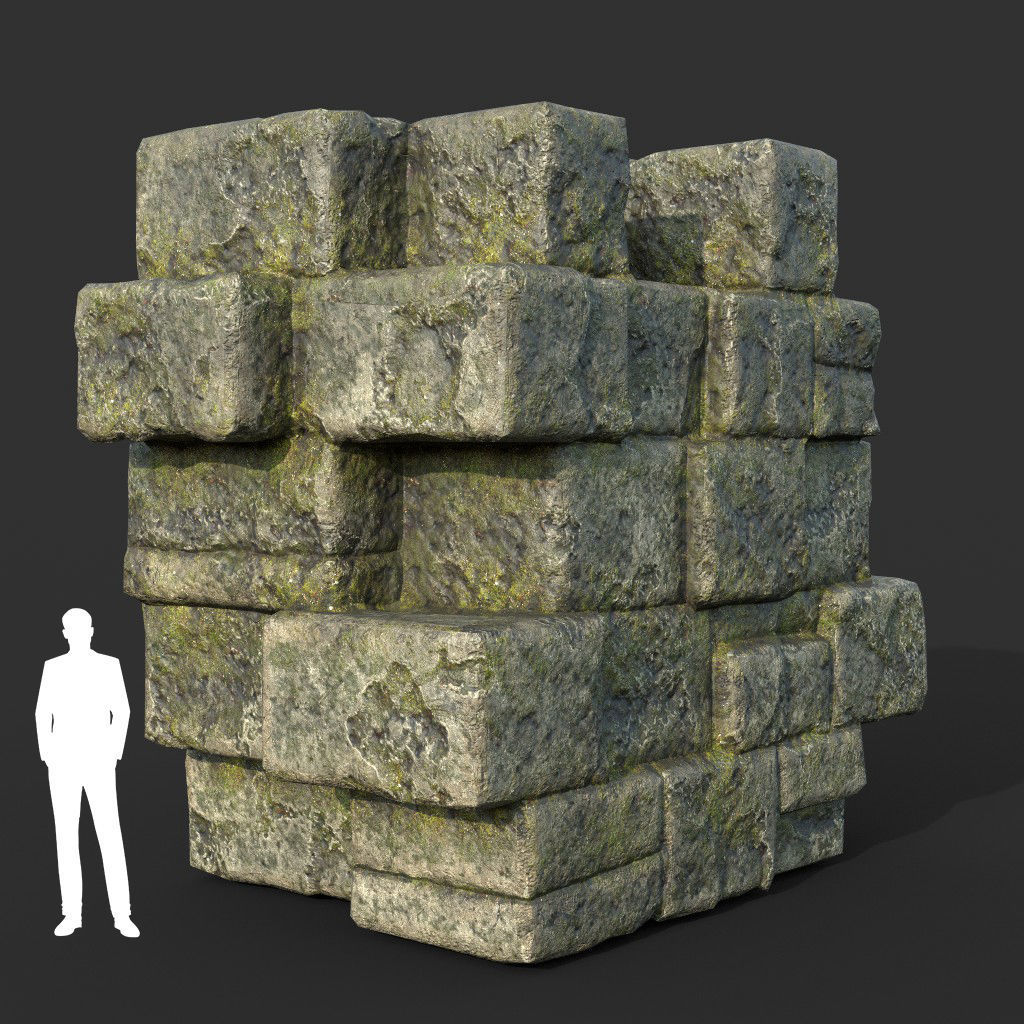 Low poly Mossy Ruin Medieval Construction Low-poly 3D model_6